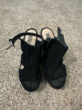 Steve Madden Black Suede Peep-Toe Slingback Heels